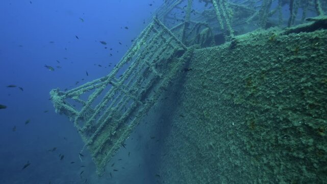 Underwater Tracking Shot of Monem Shipwreck in Cesme Izmir