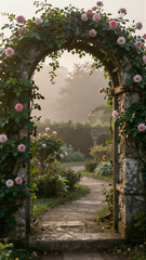 Naklejka premium Gateway of Natural Serenity Under Golden Light