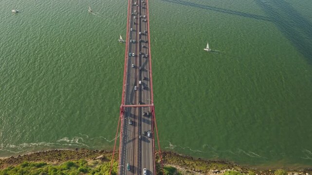 Aerial View of 25 de Abril Bridge in Lisbon