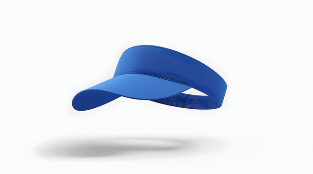 A bright blue sun visor hat isolated on a plain white background.