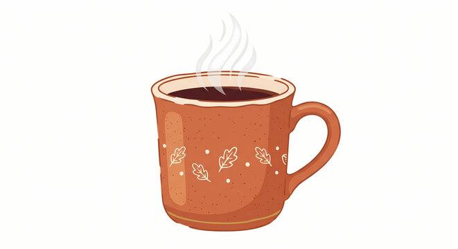 Cozy ceramic mug with hot beverage and steam vector illustration for autumn drinks and cafe branding