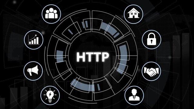 Advanced http protocol network connectivity concept featuring animated digital interface for global data security, business communication, and modern web infrastructure technology solutions