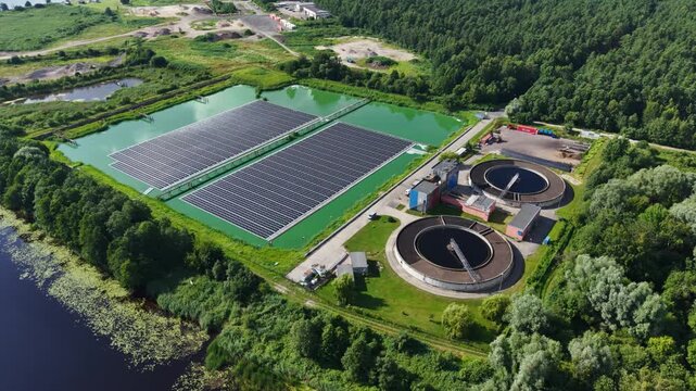 Modern water treatment facility integrating floating photovoltaics Lielupe River