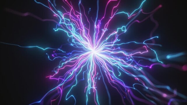 4K Abstract Background Particles Electric Lightning Explosion Overlay Horizontal 3D Animation