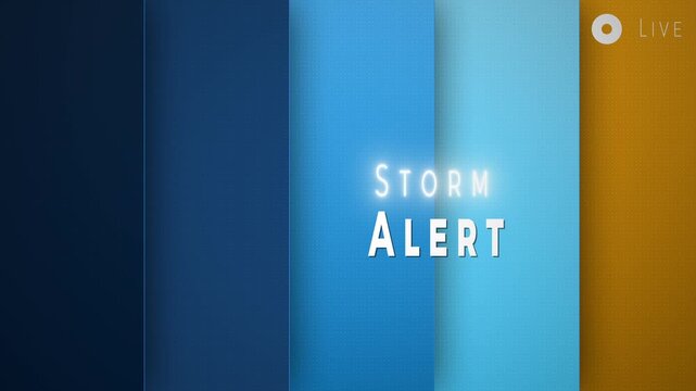 Storm Alert Broadcast Graphic with Glowing Text and Blue Gold Striped Background