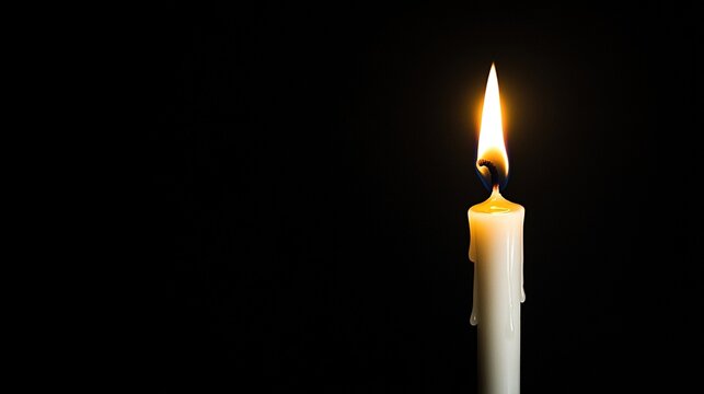 illuminant. A single white candle burning with wax drips against a black background. symbolizing life milestones and joyful moments.