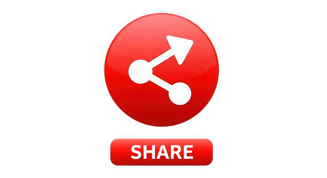 Red share button icon with network connection symbol isolated on transparent background