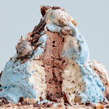 Decadent ice cream mountain with chocolate chunks and swirls