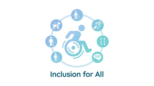 Accessibility and universal design concept featuring diverse disability awareness icons arranged in a circular pattern with representing different disabilities various symbols