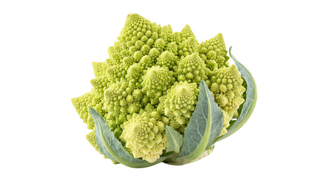 Romanesco broccoli with fractal patterns, fresh green romanesco cauliflower head, organic cruciferous vegetable for healthy cooking isolated PNG with Transparent Background