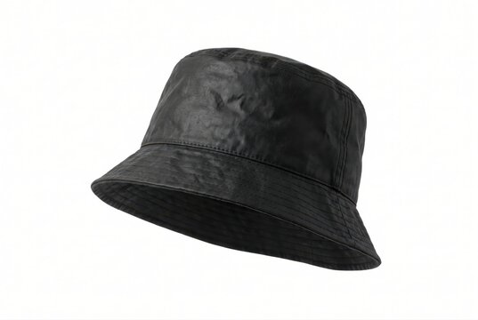 Black bucket hat isolated on white background fashion accessory mockup
