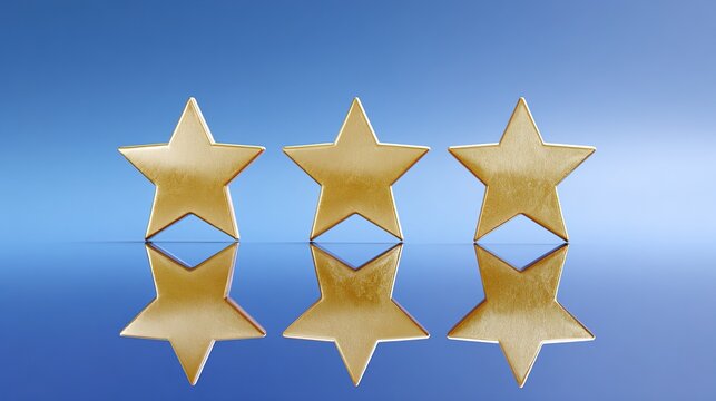 feedback. Golden stars floating against a gradient blue background, symbolizing abstract positive feedback. wellbeing guides, coaching materials, designed for coaching and self-improvement content.