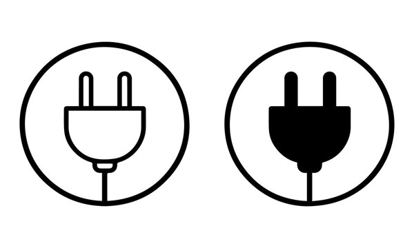 Electric plug icon set, power plug symbol collection, charging connector, outline and glyph electrical icons
