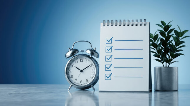 Checklist Calendar with Clock Representing Timely Reminders, Scheduling, Task Planning and Deadline Management
