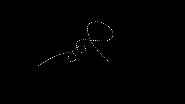 Black dashed arrow curving in a spiral on a white background line curve.  4k video motion animation...