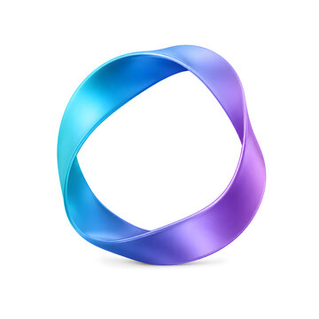 3D gradient mobius strip ring isolated on white background. Abstract fluid twisted ribbon object for modern design asset or logo element.