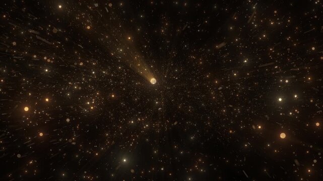 4K Abstract Background Particles Explosion. Golden Galaxy Stars Overlay Horizontal 3D Animation
