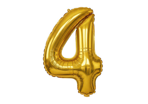 Golden foil number four balloon isolated on transparent background