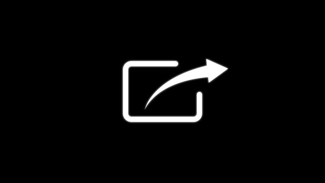 A white square outline with an arrow pointing outwards to the right side on a solid black background representing a share or external link