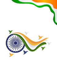 Indian Independence Day background. Tricolor flag design with Ashoka Chakra and birds.