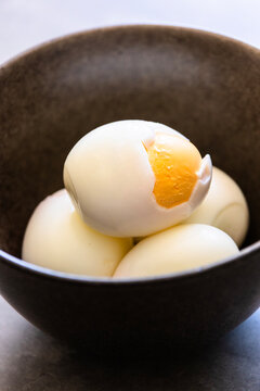 Peeled Hard Boiled Eggs Served in Ceramic Bowl Close Up
