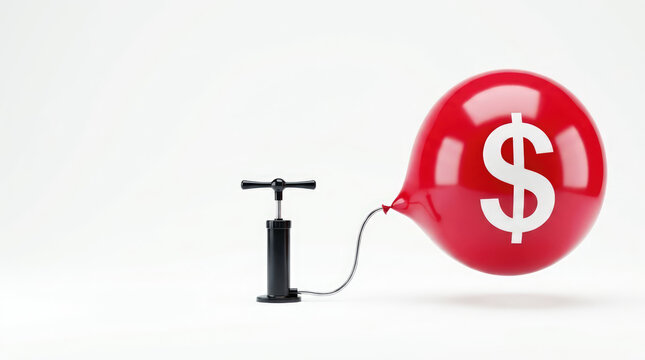 Pump Inflating Dollar Balloon Representing Financial Supply, Business Expansion and Faster Growth Concept
