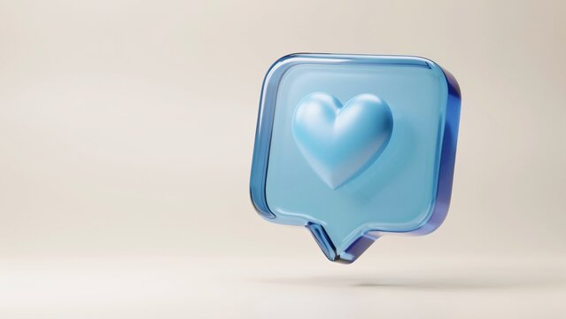 Translucent blue glass heart in a speech bubble shape