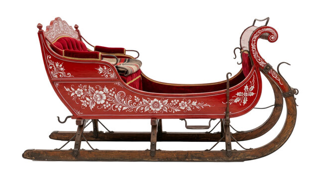 Red sleigh furniture white background decoration