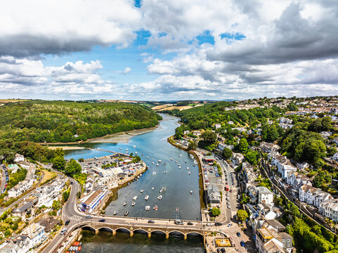 LOOE over River Looe from a drone, Cornwall, England