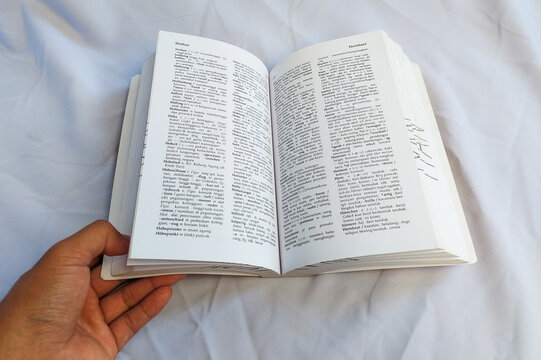 Pages of a German dictionary appear to be open.