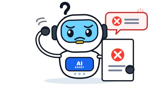 Confused AI agent holding a document with error notification symbols