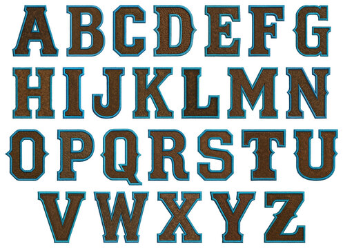 Western Embroidered Leather Alphabet with Blue Stitched Border