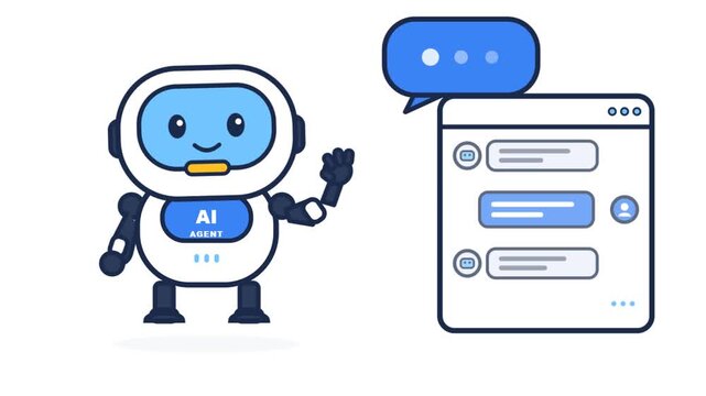 Friendly AI Agent Character Waving Beside A Digital Chat Interface