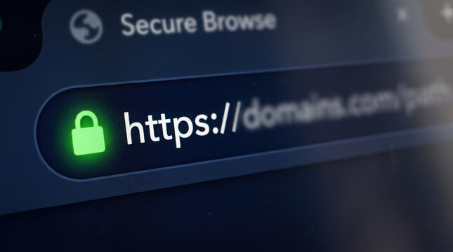 Close up of a web browser address bar showing a secure https connection with a generated using ai