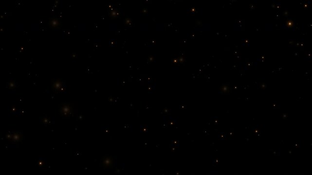 Smoothly flying glowing particles on a black background. Golden particles, shimmering light particles, magical golden dust. 4K video.