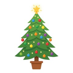 Fototapeta premium Christmas tree with ornaments and lights isolated on white