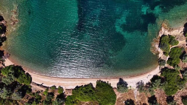 Aerial View of Tzasteni beach in Southern Pelion, in central Greece.	