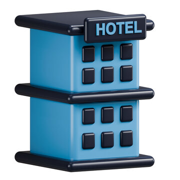 3D Blue Hotel Icon for Travel and Hospitality Business