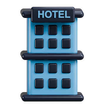 3D Blue Hotel Building Icon for Travel and Hospitality App Design