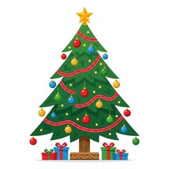 Naklejka premium Decorated Christmas tree with gifts and star