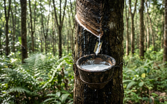 &bull;	Rubber Tapping Latex Cup on Tree Bark