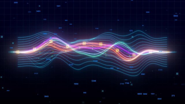 Futuristic finance and stock market with grid and wavy lines background