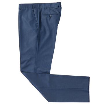 Dark blue men suit trousers isolated on white background. Folded classic navy dress pants flat lay top view