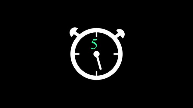 Glowing neon clock animation icon alarm clock stopwatch dial wall clock circle timer animated on black background 10 to 0 seconds countdown timer with analog clock icon animation on transparent backer