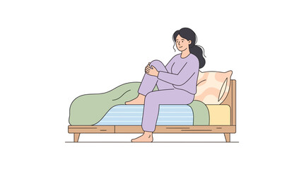 Woman in Pajamas Sitting on Bed