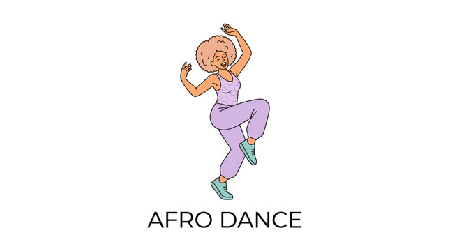 Woman dancing with afro hairstyle and purple outfit