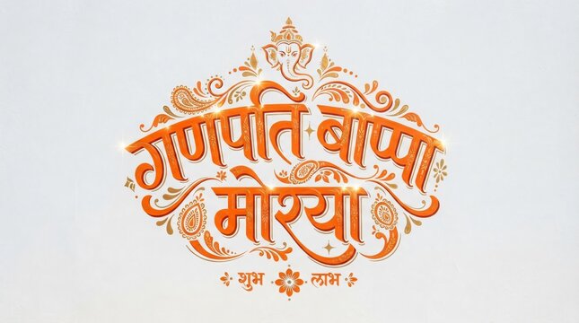 Ganpati bappa morya calligraphy Orange - Ganesh festival Ganesh chaturthi