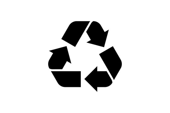 Black recycling symbol isolated on transparent background. Minimal black silhouette icon, simple flat  recycle vector.