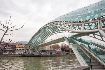 Tbilisi, Georgia, 23 January 2026: Bridge of Peace over the Kura River in Tbilisi, Georgia © murziknata