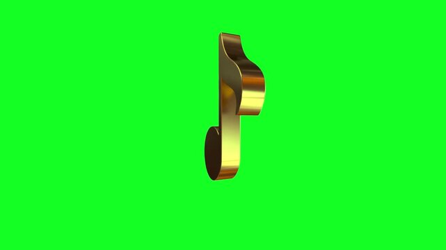3D Golden Music Note Rotating Animation on Green Screen